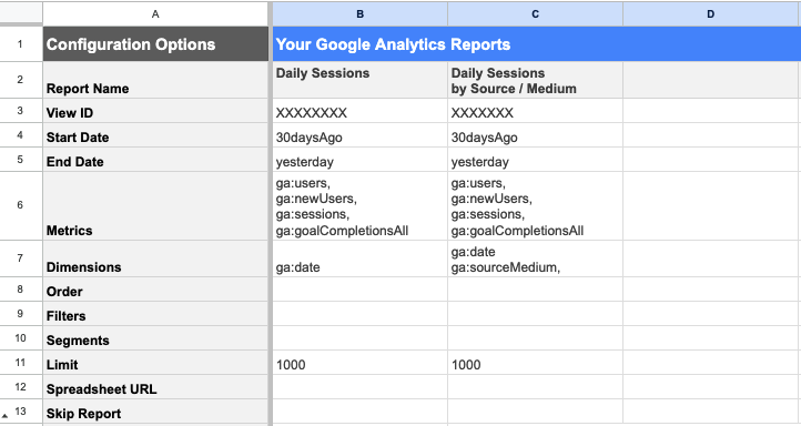 google analytics backup sample report configuration