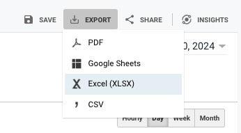 Google Analytics csv export menu